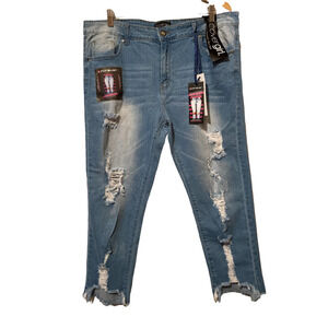 Cover Girl Womens Cropped Jeans Blue‎ Distressed Medium Wash Frayed Plus 20W New